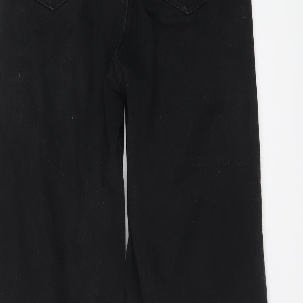 H&M Womens Black Cotton Wide-Leg Jeans Size 4 L24 in Regular Button