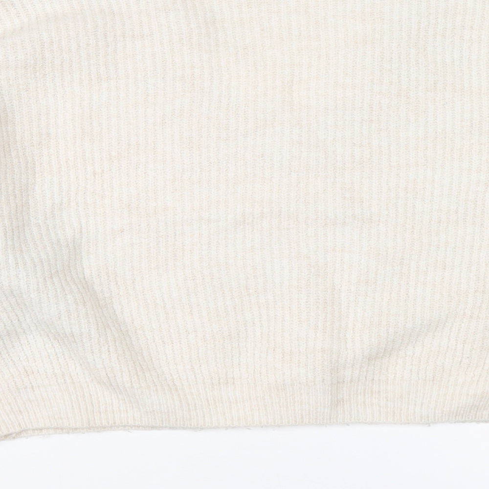 Mango Womens Ivory V-Neck Acrylic Pullover Jumper Size XS