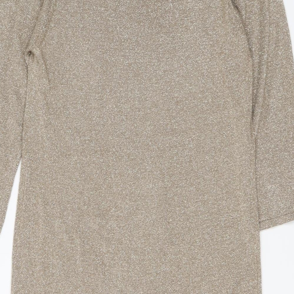 Marks & Spencer Womens Gold Round Neck Viscose Tunic Jumper Size 14