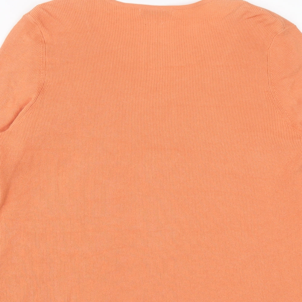 Classics Womens Orange Round Neck Viscose Pullover Jumper Size 18 - Cardigan Effect