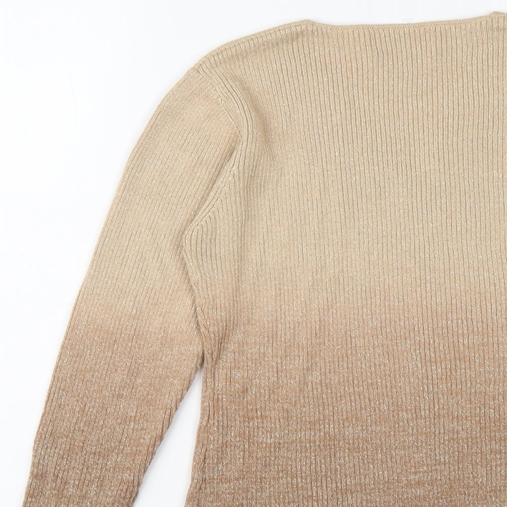 Emerco Womens Gold V-Neck Cotton Pullover Jumper Size 8