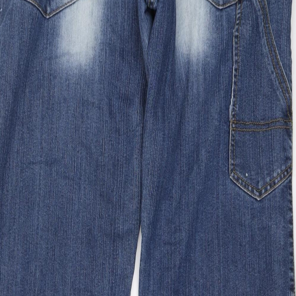 E-vie Womens Blue Cotton Wide-Leg Jeans Size 12 L31 in Regular Button
