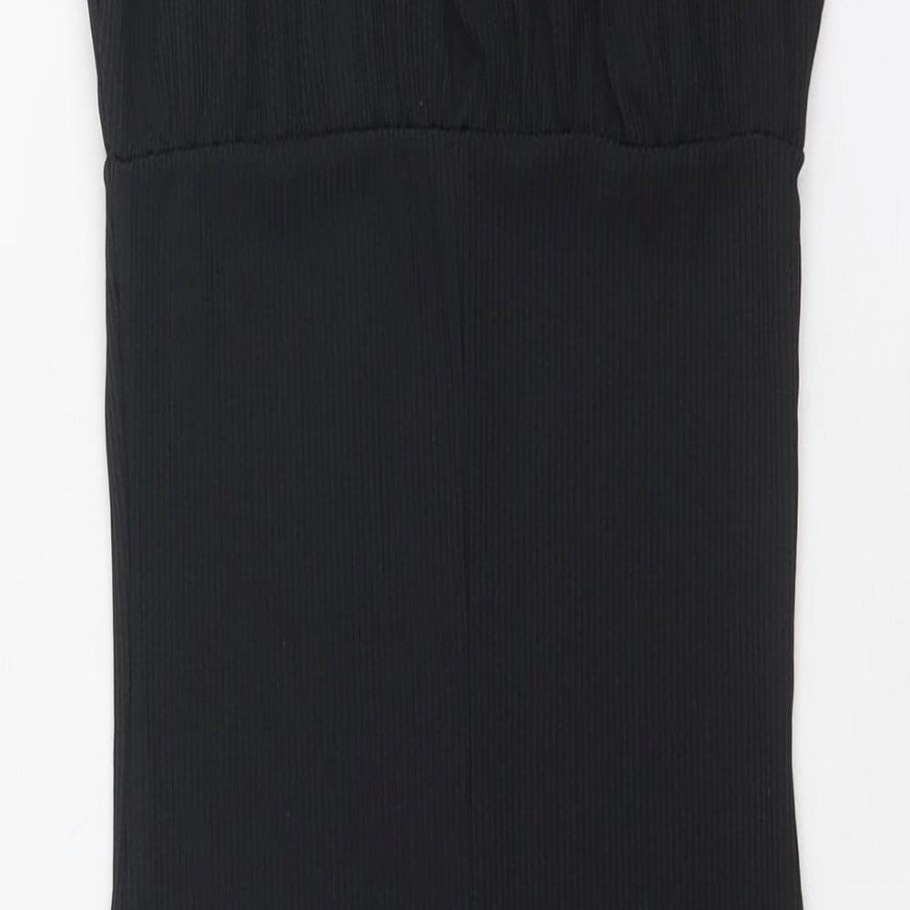 PRETTYLITTLETHING Womens Black Polyester Slip Dress Size 4 Square Neck Tie