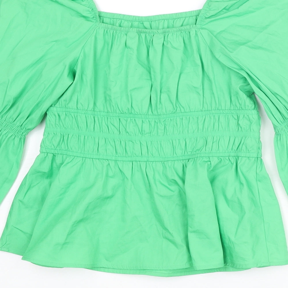 Marks & Spencer Womens Green Cotton Basic Blouse Size 8 Square Neck