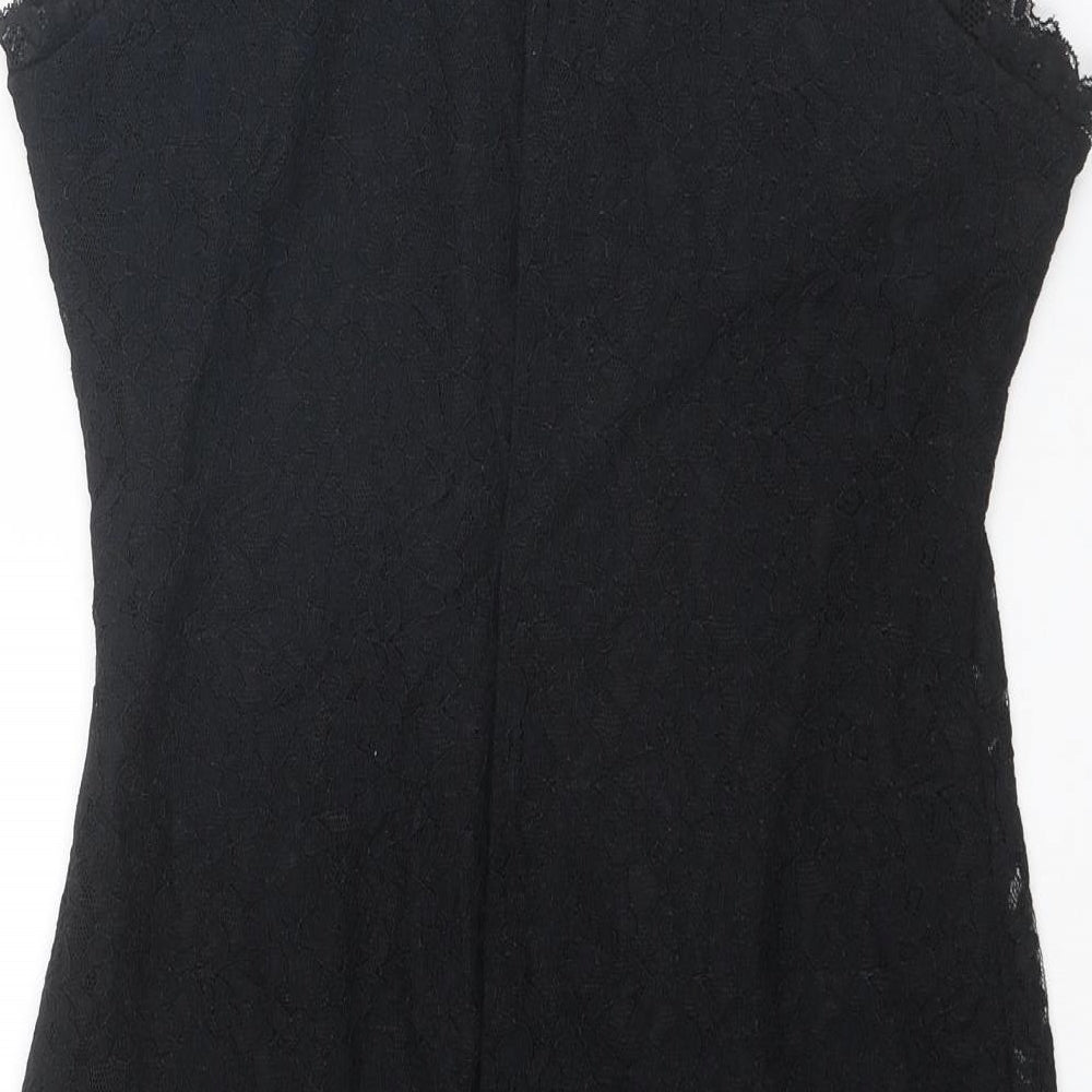 New Look Womens Black Geometric Nylon Slip Dress Size 12 Round Neck Pullover