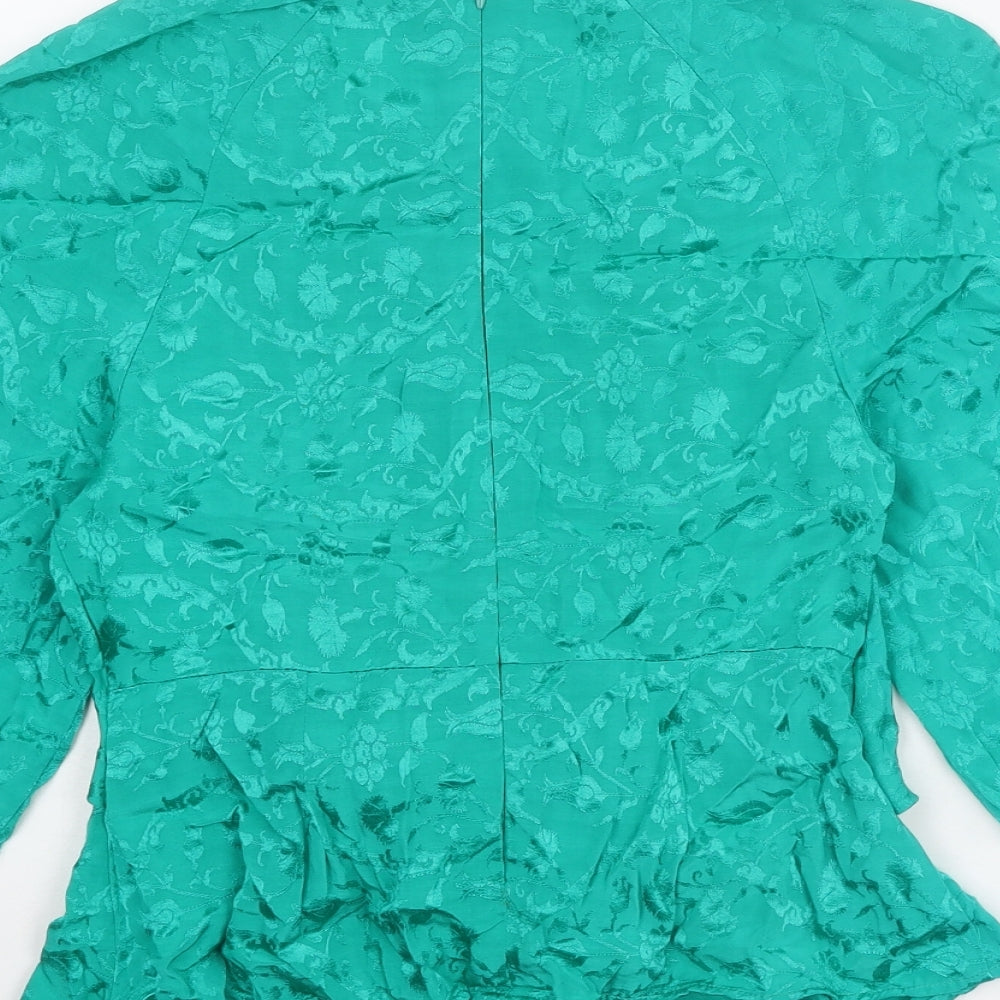 Topshop Womens Green Geometric Polyester Basic Blouse Size 6 Round Neck