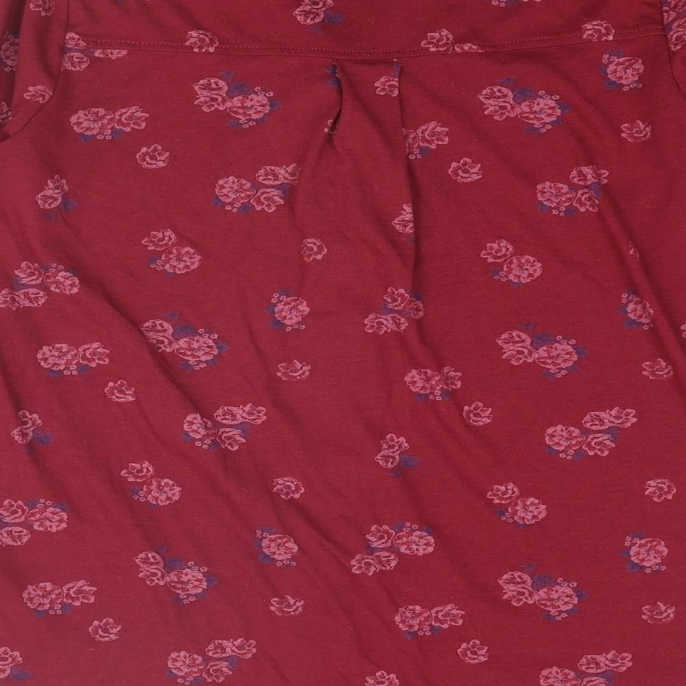 Plum Tree Womens Red Floral Polyester Basic Button-Up Size 8 V-Neck
