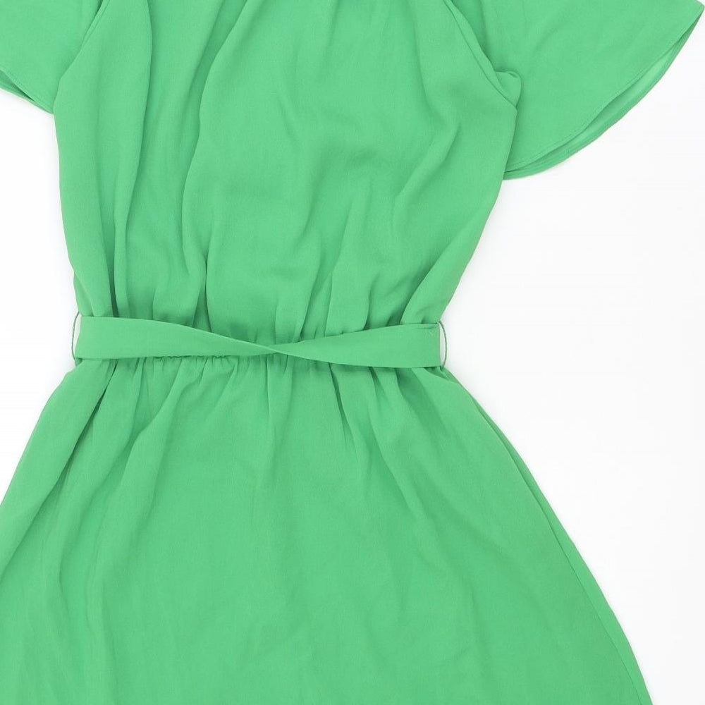 H&M Womens Green Polyester A-Line Size XS V-Neck Button