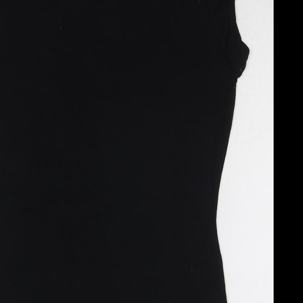 Warehouse Womens Black Viscose Basic Blouse Size 12 Round Neck