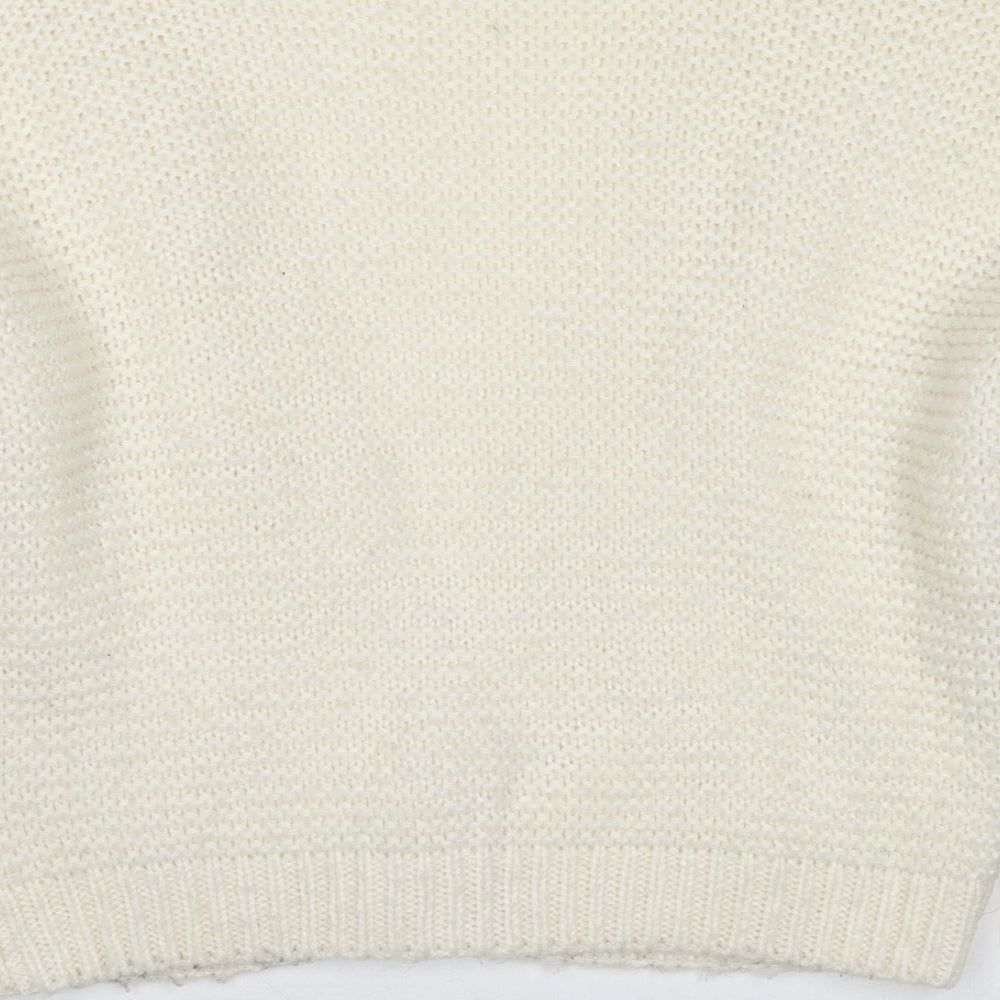 Fashion Union Womens White V-Neck Acrylic Cardigan Jumper Size 10