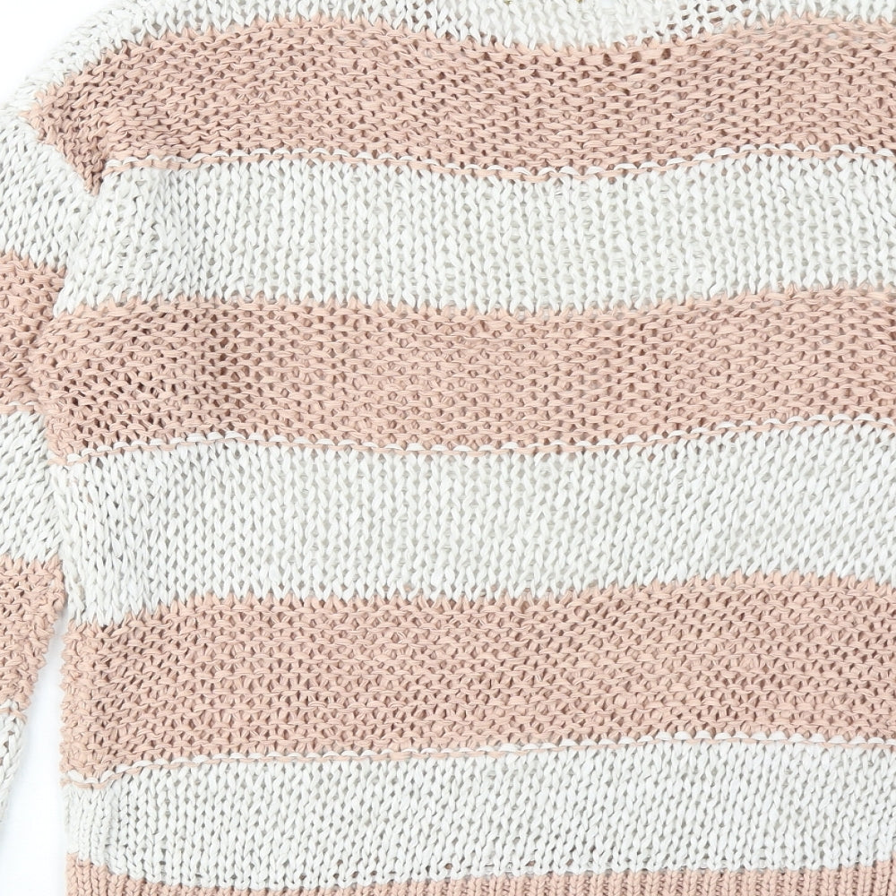 FOREVER 21 Womens Pink Round Neck Striped Cotton Pullover Jumper Size S