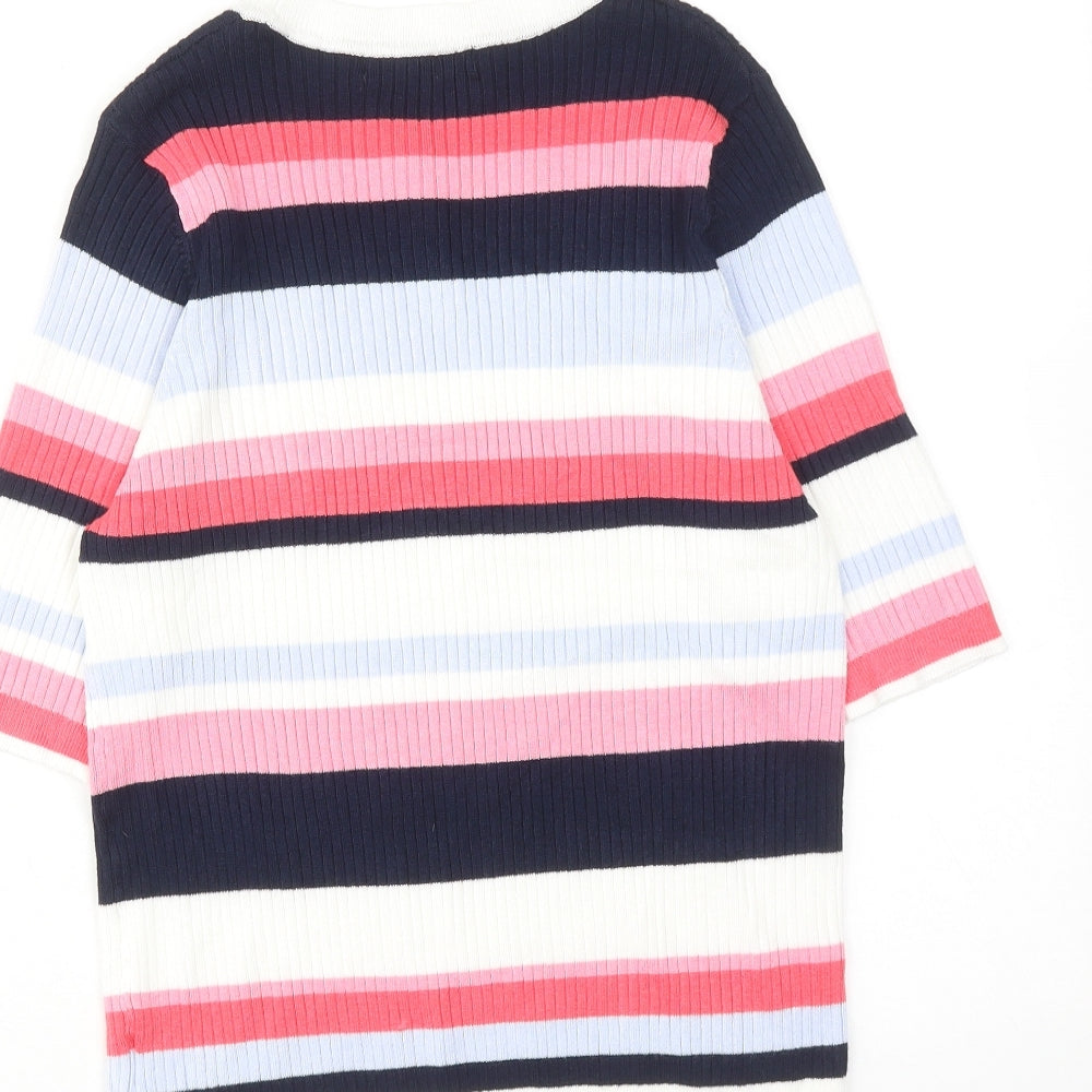 Marks & Spencer Womens Multicoloured Round Neck Striped Viscose Pullover Jumper Size 16