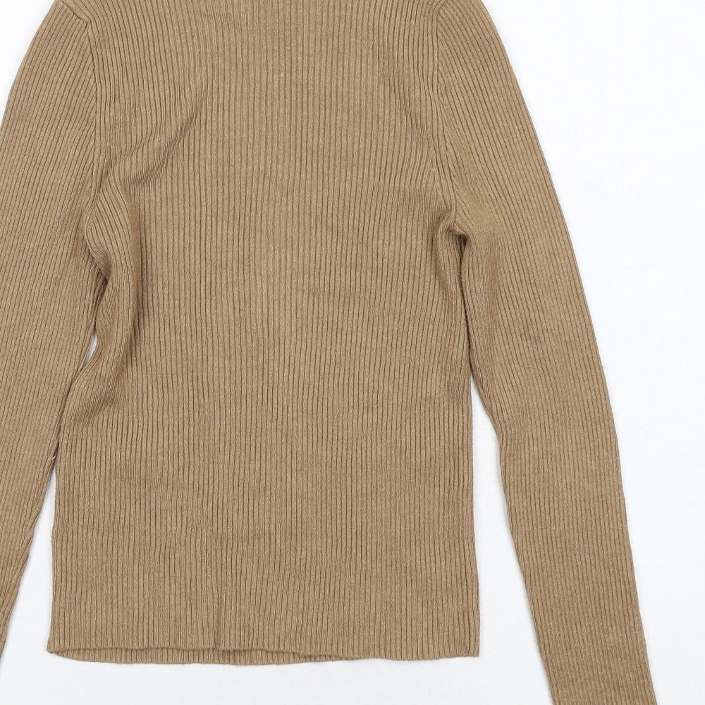 Stradivarius Womens Brown High Neck Viscose Pullover Jumper Size L