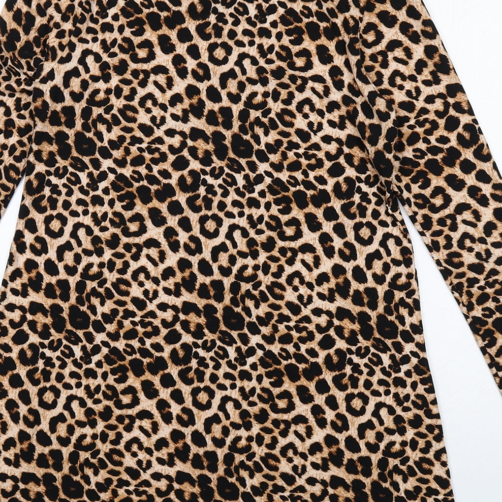 New Look Womens Brown Animal Print Polyester Ball Gown Size 10 Round Neck Pullover - Leopard pattern