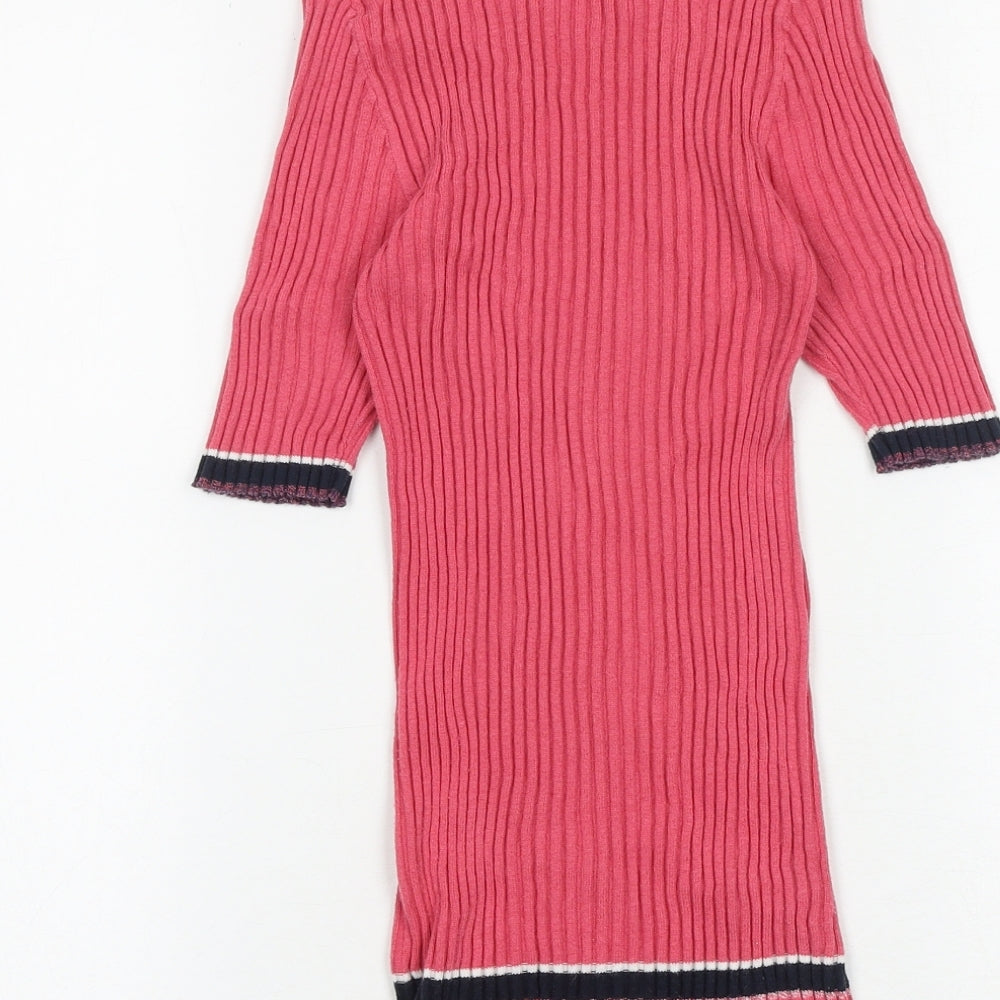 NEXT Womens Pink Striped Cotton Basic Blouse Size 10 Round Neck