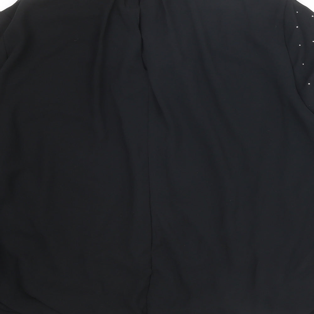 QED London Womens Black Polyester Basic Blouse Size M Mock Neck