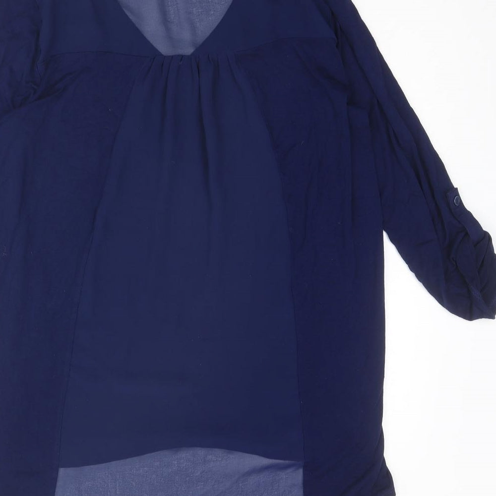Cable & Gauge Womens Blue Viscose Basic Blouse Size S V-Neck