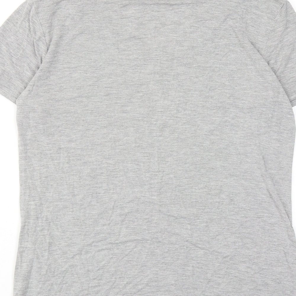 Fashion Womens Grey Viscose Basic T-Shirt Size S V-Neck