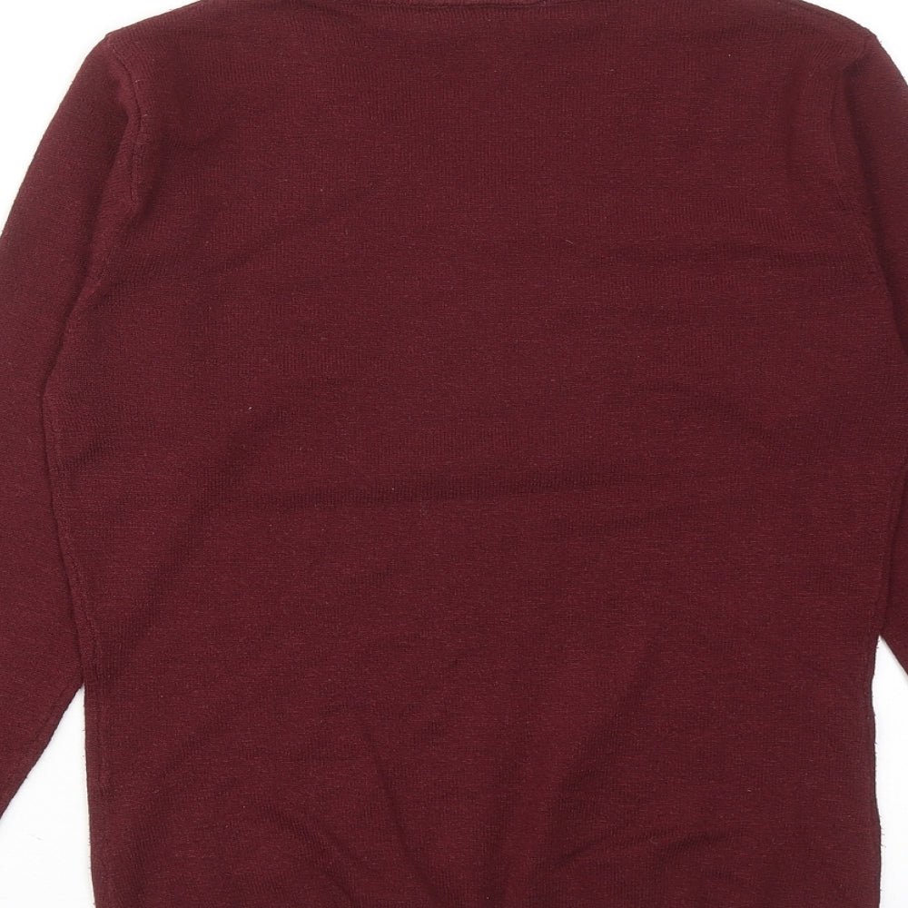 Yessica Womens Red V-Neck Acrylic Pullover Jumper Size XS