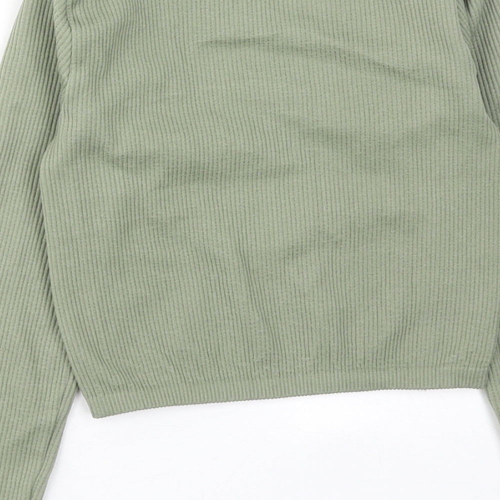 Zara Womens Green Polyester Cropped T-Shirt Size XS Scoop Neck