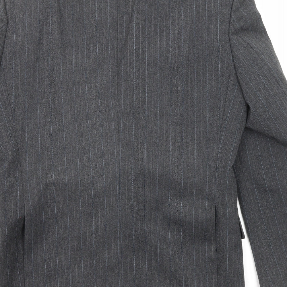 Classic Mens Grey Striped Polyester Jacket Suit Jacket Size 36 Regular