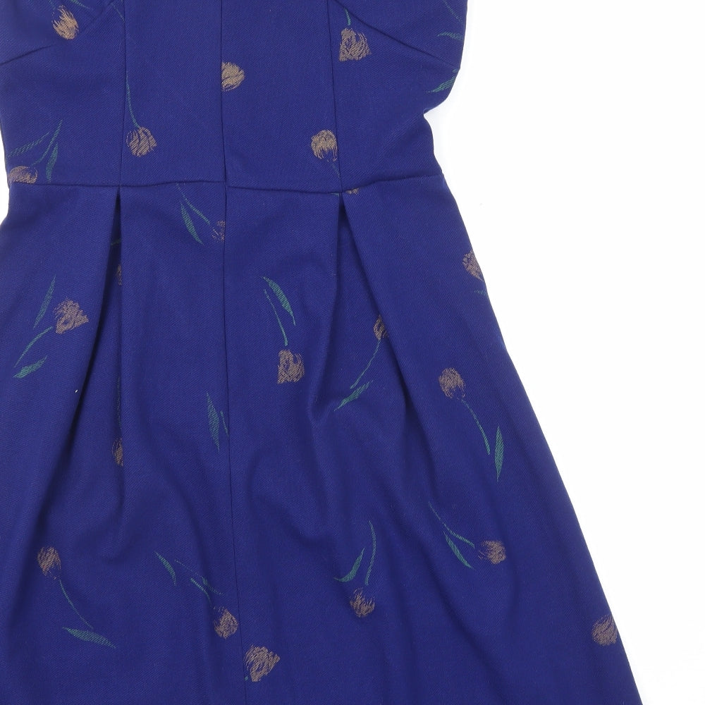 Real Form Womens Blue Floral Polyester Shift Size 12 Round Neck Zip