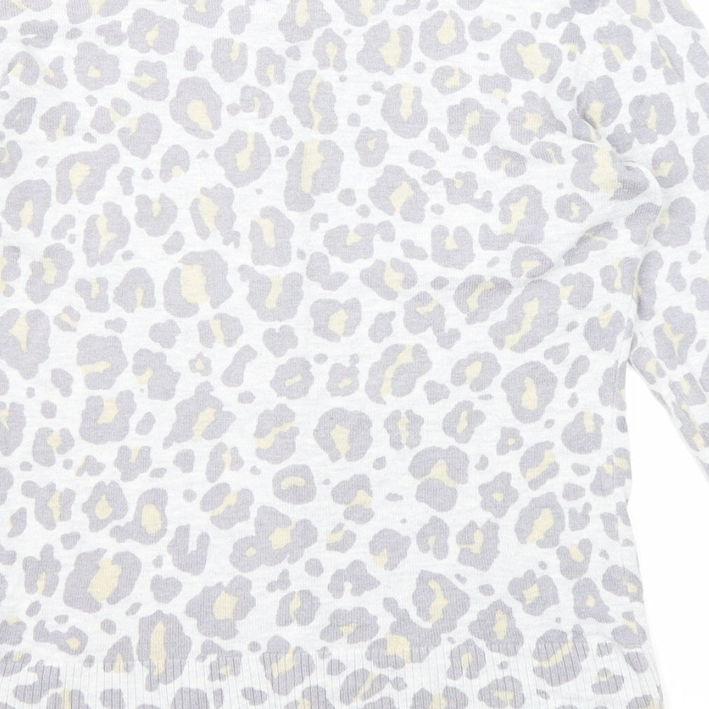 Gap Womens Grey Round Neck Animal Print Cotton Cardigan Jumper Size M - Leopard Print
