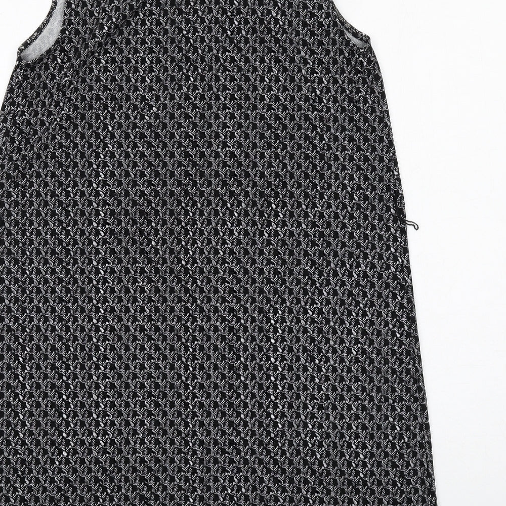 H&M Womens Black Geometric Polyester A-Line Size S Round Neck Button