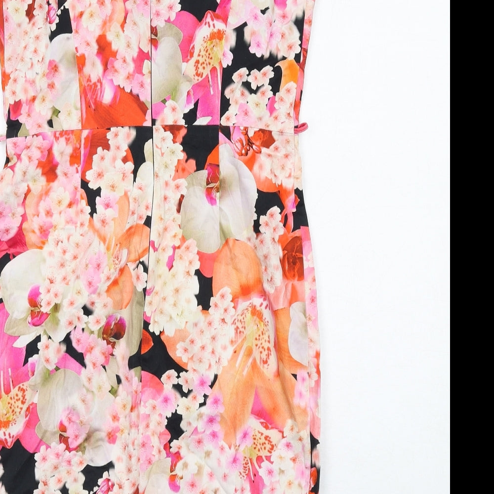 Julien Macdonald Womens Multicoloured Floral Cotton Shift Size 14 Round Neck Zip
