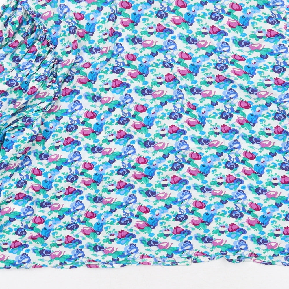 Zara Womens Multicoloured Geometric Viscose Basic Button-Up Size XL Round Neck