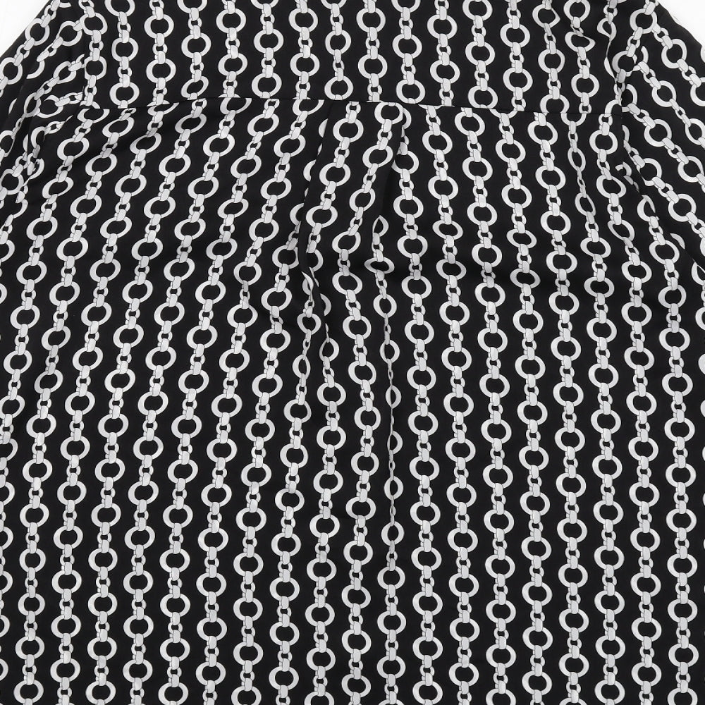 Zara Womens Black Geometric Polyester Basic Button-Up Size XL Collared