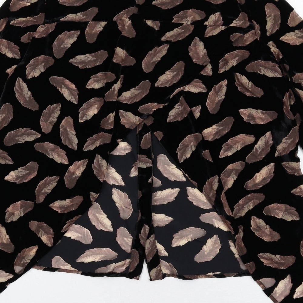 Label Lab Womens Black Geometric Viscose Basic Button-Up Size 8 Collared - Feather Print