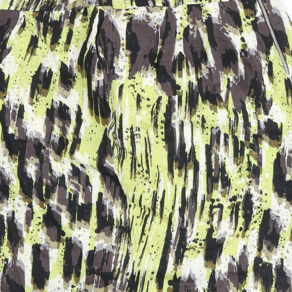 Marks & Spencer Womens Multicoloured Geometric Cotton A-Line Skirt Size 16 Zip