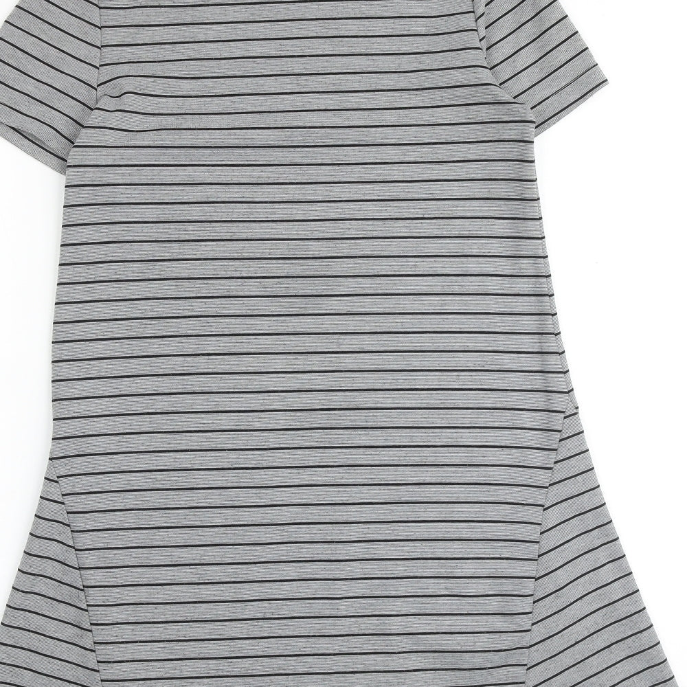 Zara Womens Grey Striped Polyester T-Shirt Dress Size S Round Neck Pullover