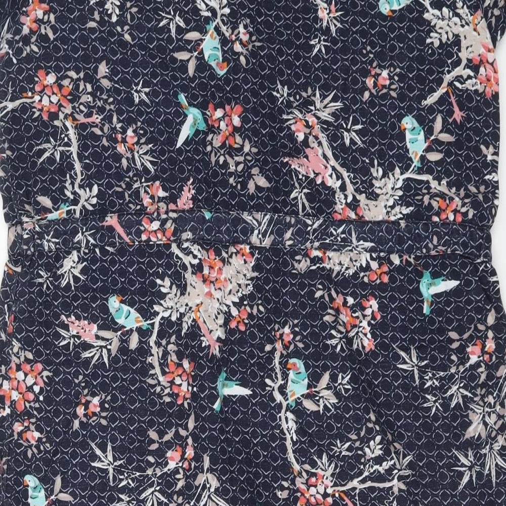 M&Co Womens Blue Floral Viscose A-Line Size 16 V-Neck Button