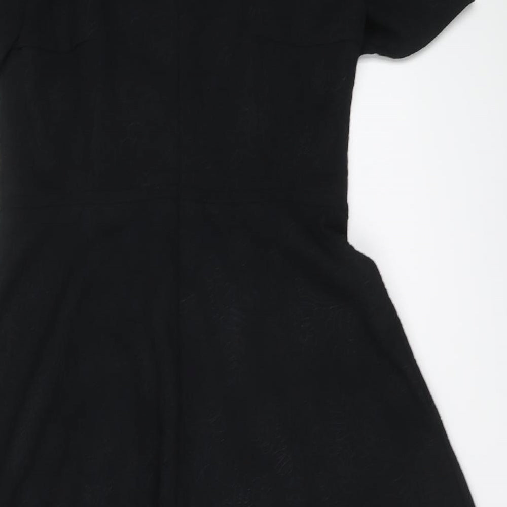 Marks & Spencer Womens Black Geometric Polyester Shift Size 10 Round Neck Zip