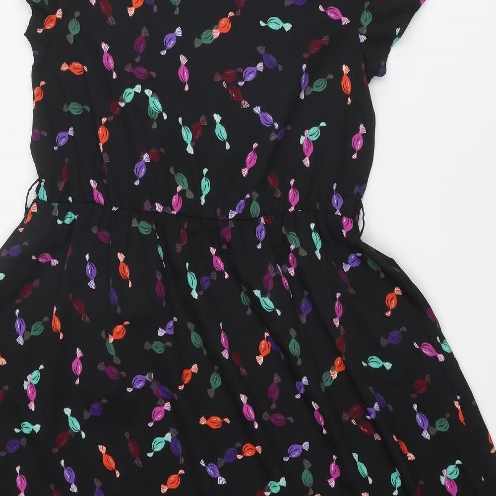 Influence Womens Black Floral Polyester Fit & Flare Size 10 Round Neck Button - Sweet pattern
