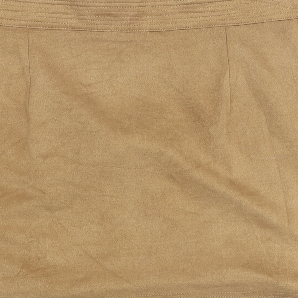 Marks & Spencer Womens Brown Polyester A-Line Skirt Size 14 Zip