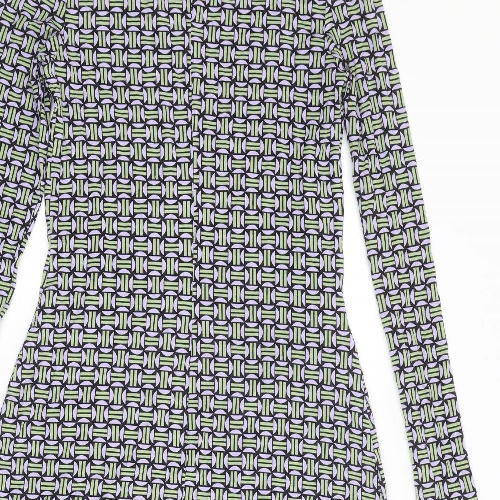 Mango Womens Multicoloured Geometric Viscose Jumper Dress Size XS Round Neck Pullover