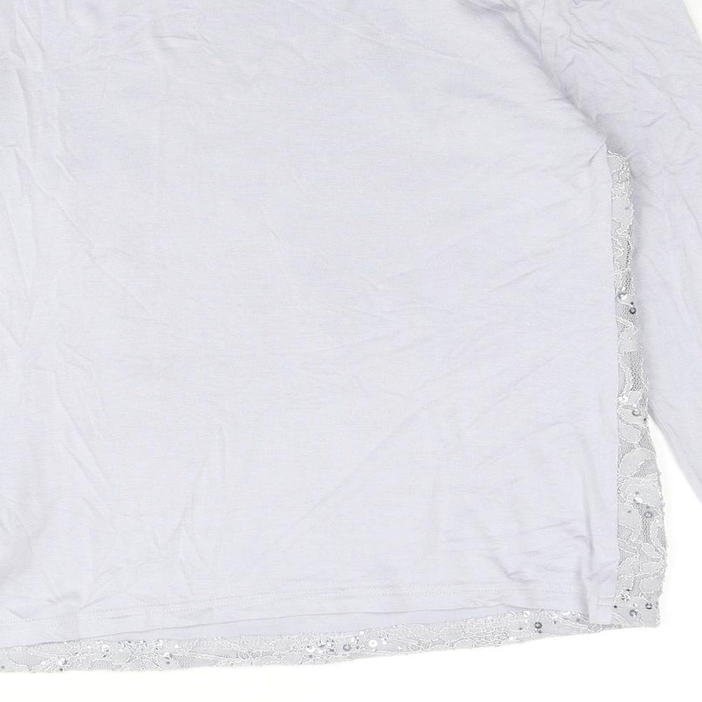 Marks & Spencer Womens Grey Viscose Basic T-Shirt Size 8 Boat Neck - Lace Front