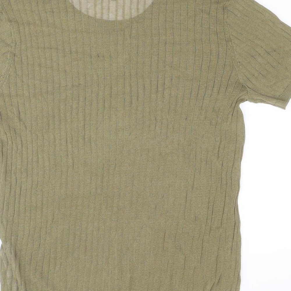 Zara Womens Green Round Neck Cotton Pullover Jumper Size L