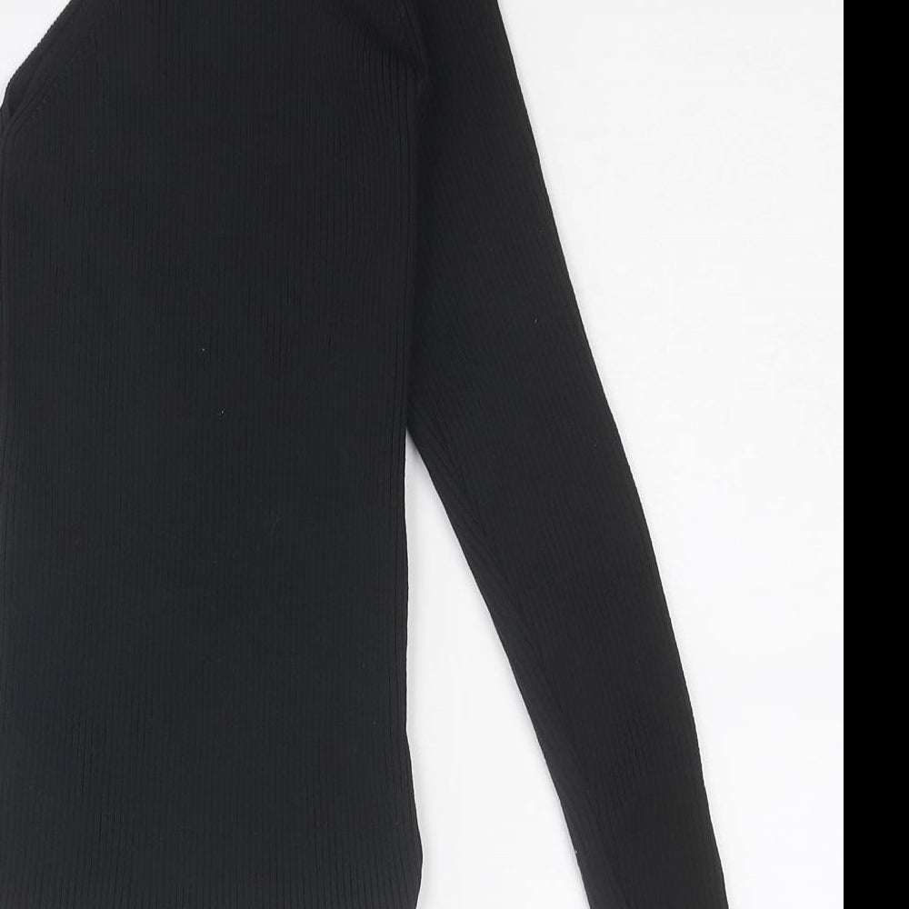 PRETTYLITTLETHING Womens Black V-Neck Acrylic Pullover Jumper Size 6 - One Sleeve