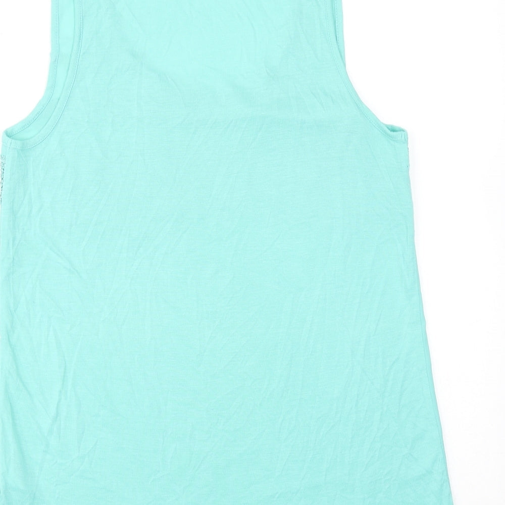 Warehouse Womens Blue Polyester Basic Tank Size 12 Scoop Neck - Crocheted Lace Detail