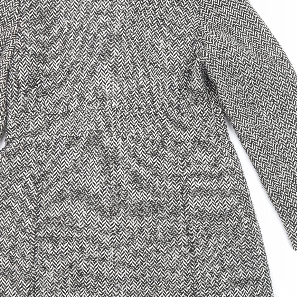 BHS Womens Black Geometric Pea Coat Coat Size 10 Button