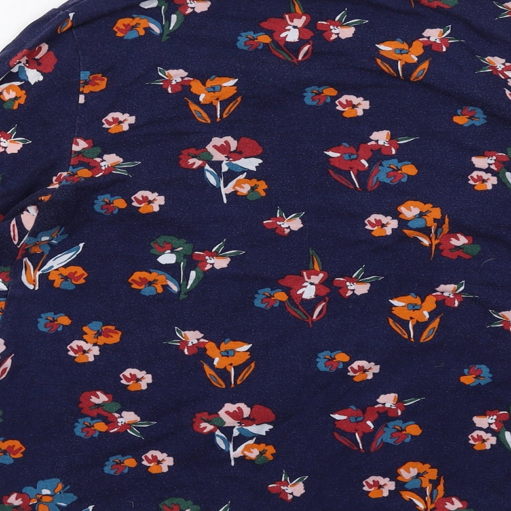 JoJo Maman Bébé Womens Blue Floral Viscose Basic Blouse Size M Round Neck
