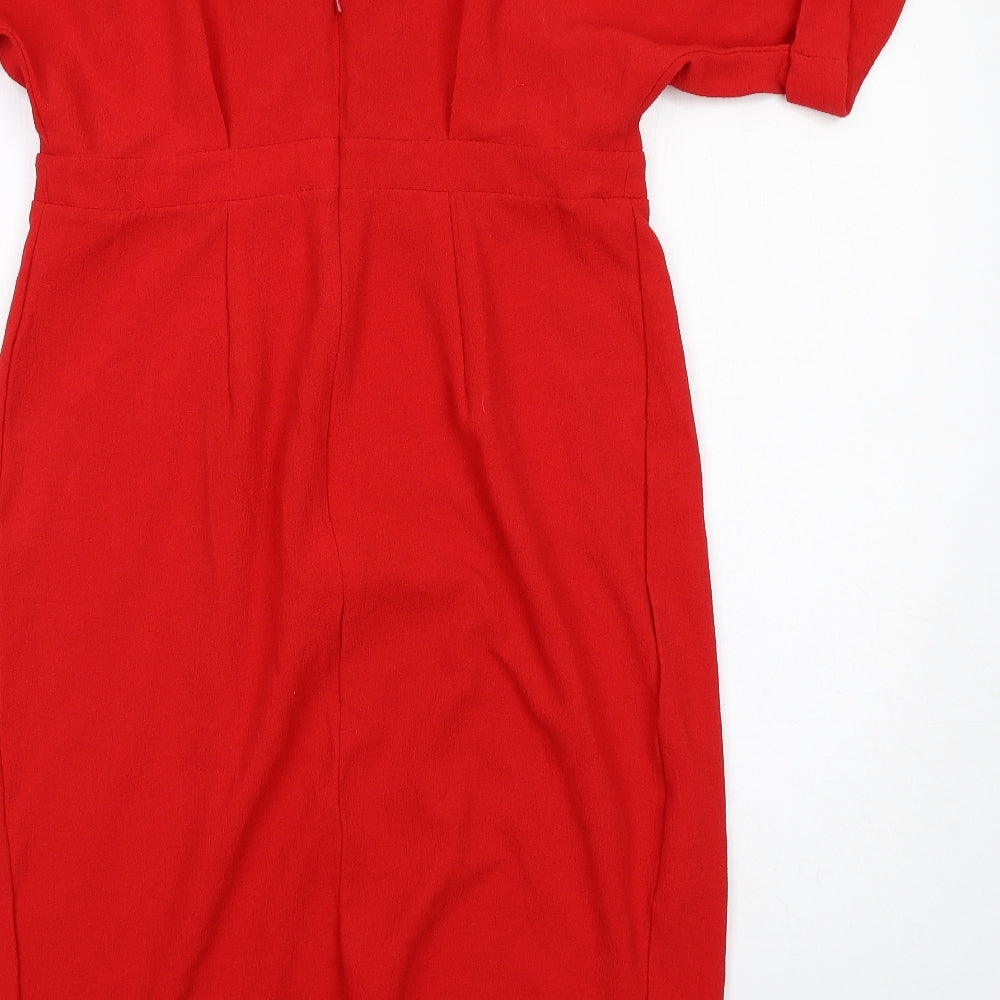 ASOS Womens Red Polyester A-Line Size 12 V-Neck Zip