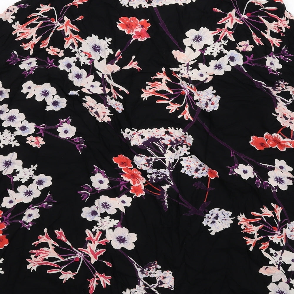 H&M Womens Black Floral Viscose Kimono Blouse Size XS V-Neck