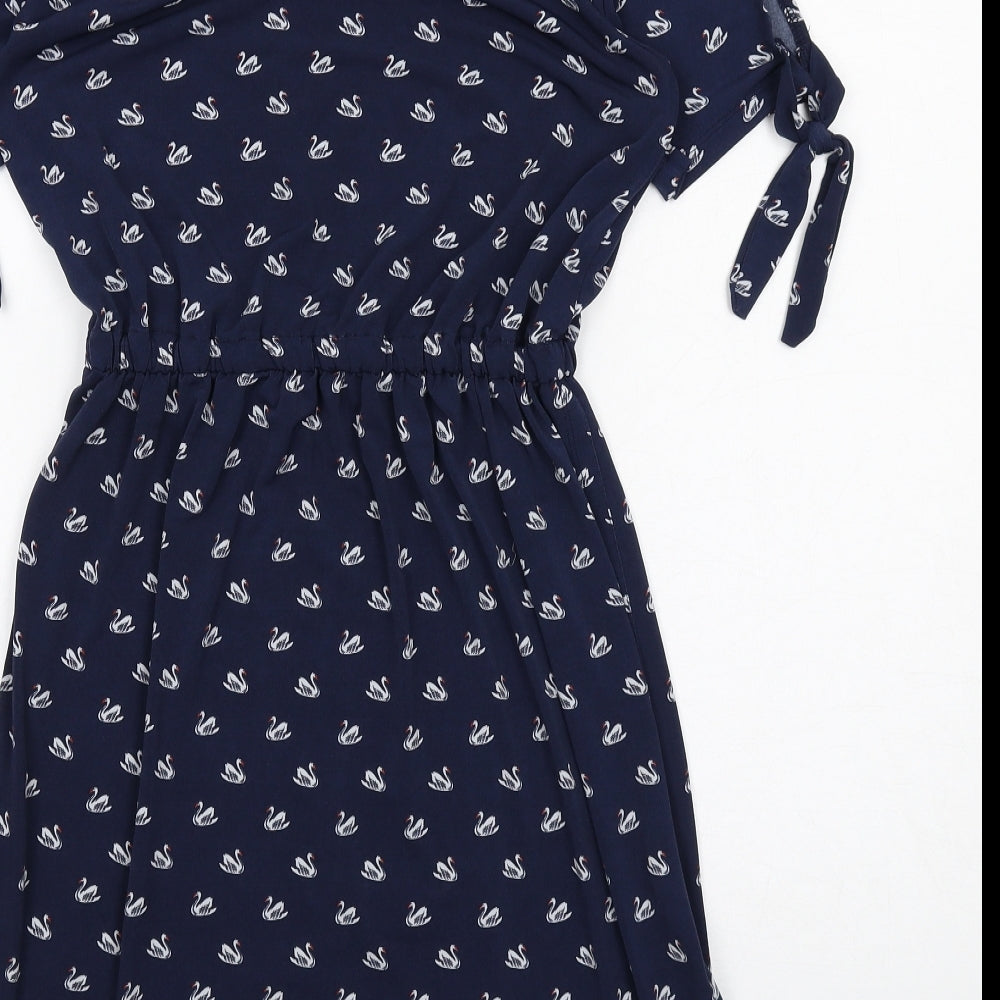 Warehouse Womens Blue Geometric Polyester A-Line Size 8 Round Neck Pullover - Swan pattern