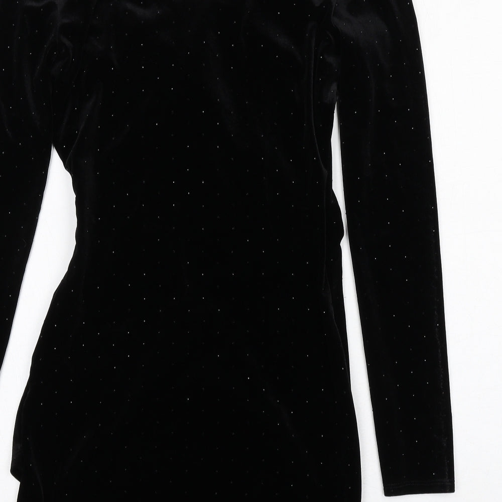 Mango Womens Black Polyester Bodycon Size XS V-Neck Pullover