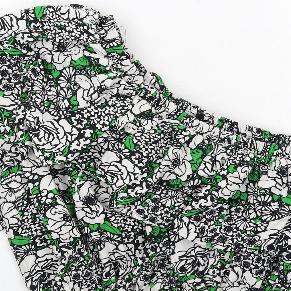 Topshop Womens Green Floral Cotton Cropped Blouse Size 16 One Shoulder